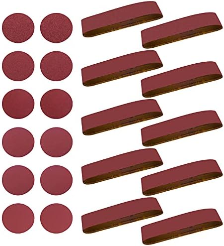 Sanding Belts 4 x 36 Kit, Aluminum Oxide Sanding Belts, Sander Belts 4x36 80-400 Grits 10 Pack and 6 Inch No-Hole Self Stick Oxide Sanding Disc Paper 80-400 Grits 12 Pack (22 Pcs)