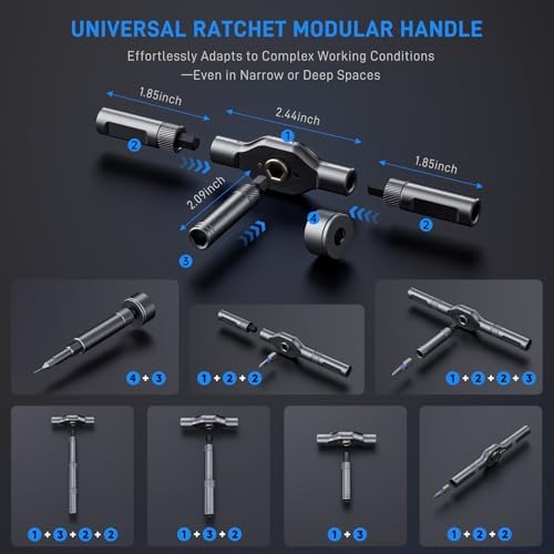 74-in-1 Magnetic Ratchet Screwdriver Set with S2 Steel Bits | T Handle Allen Wrench Set, Storage case, detachable design. Ideal for electronics, furniture, bicycle, watch, DIY.