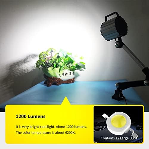 Led Waterproof Machine Work Light, Multipurpose Adjustable Angle Aluminum Alloy Long Arm for Lathe CNC Milling Drill Press and Workbench, AC 110~240V with US Plug