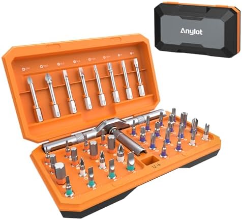 42 in 1 Magnetic Screwdriver Set, Ratchet Screwdriver Set with Case. | S2 Steel Bits, T Handle Ratchet Screwdriver for Electronics and DIY, Great Christmas Gift for Men & DIY Lovers (Orange)