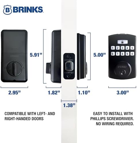 Brinks Fingerprint Door Lock with Lever – Keyless Entry Biometric Lock, Electronic Keypad Fingerprint Deadbolt with Auto-Locking, Front Door Lock and Interior Lever Set, Easy Installation, Matte Black