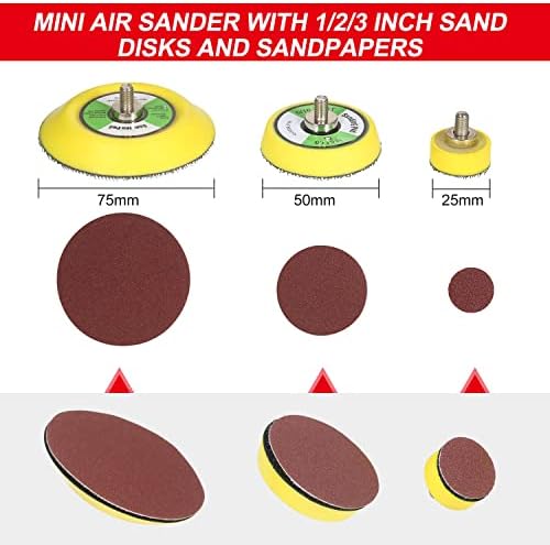 Mini Air Sander Pneumatic Orbital Polisher, High Speed 15000 RPM Compact Metal Sander for Woodworking Car Body Detailing