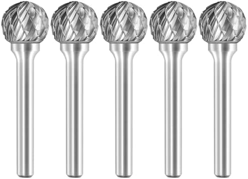 SD-5 Tungsten Carbide Burr Rotary File Ball Shape Double Cut with 1/4''Shank for Die Grinder Drill Bit - 5 Pcs