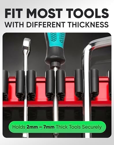 ALOANES 3PC Magnetic Screwdriver Organizer - 36 Slot Aluminum Alloy Rail for Toolbox & Metal Pegboard, Strong Magnetic Holder for Wrenches, Pliers, Workshop Garage Storage(Red)