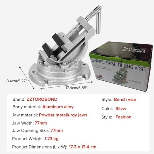 Multi-Angle Bench Clamp with Heavy-Duty Vise Function: 0-90° Tilt, 360° Swivel Base, 3" Jaw, Cast Iron & Powdered Metallurgy Jaws for Woodworking, Drilling, Milling DIY