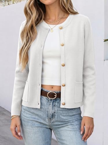 ANRABESS Women's Button Down Cropped Striped Cardigan Sweaters