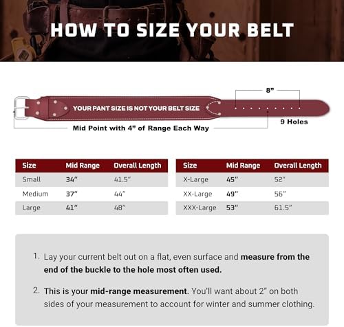 Occidental Leather 3" Ranger Leather Work Belt - XX-Large, OxyRed - Bridle Leather, Heavy-Duty Steel Roller Buckle, Edge Stitched - Made in USA