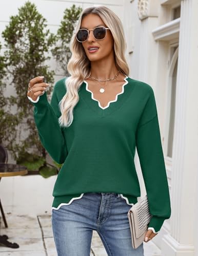 Zeagoo Women's 2026 Fall V Neck Sweater Long Sleeve Lightweight Knit Tops
