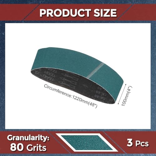 3 Pcs Sanding Belts 4 x 48 Inch 80 Grit Zirconia