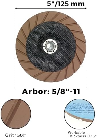 Concrete Grinding Wheel 5" Ceramic Diamond Cup Wheel for Floor Grinding, 50# Dry Edge Polishing Discs Fits Angle Grinder, 5/8"-11