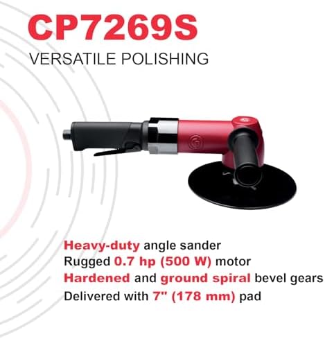 Chicago Pneumatic CP7269S - 7 Inch (178 mm) Air Angle Polisher, 0.71 HP / 530 W - 5000 RPM, Red