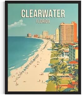 Clearwater Beach Florida Black Framed Wall Art Print Poster, US Vintage Retro Beach Scenery Posters Prints for Restroom Home Picture Painting Artwork Gallery 219 (Clearwater Beach Florida, 14"L x 11"W, Black Frame)