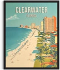 Clearwater Beach Florida Black Framed Wall Art Print Poster, US Vintage Retro Beach Scenery Posters Prints for Restroom Home Picture Painting Artwork Gallery 219 (Clearwater Beach Florida, 14"L x 11"W, Black Frame)
