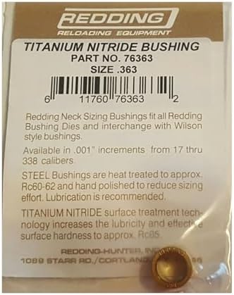 Redding Reloading Titanium Nitride 1/2'' O.D. x 3/8'' Long Neck Sizing Bushing | Precision Steel Reloading Bushing with Increased Surface Hardness & Reduced Sizing Friction