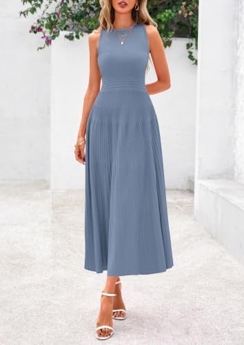 PRETTYGARDEN Women's Summer Pleated Midi Work Dress