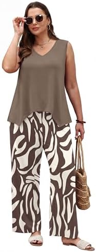 WIHOLL Two Piece Sets for Women Dressy Lounge Sets Summer Outfits Cruise Travel Beach Vacation Casual Wide Leg Pants Set