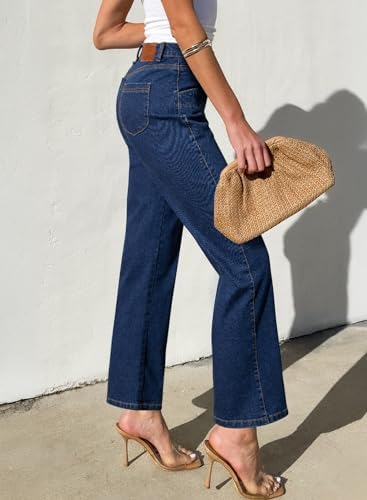 Sidefeel Women's Straight Leg Jeans High Waisted Stretchy Jeans Zimbaplatinum Wide Leg Ankle Denim Pants with Pockets