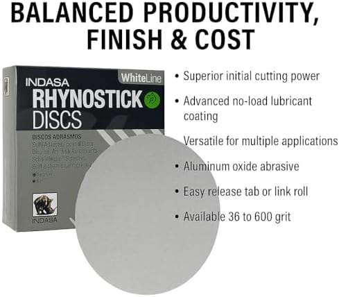 Indasa 5" Rhynostick White Line PSA Discs – Aluminum Oxide, No-Clog, Easy Release Tabs, 36-600 Grit, for Wood, Drywall & Auto Body Sanding (5 Inch Sticky Back(PSA), 120, Medium)