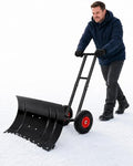Snow Shovel with Wheels, for Efficient Snow Removal (Dual Bar - Black)