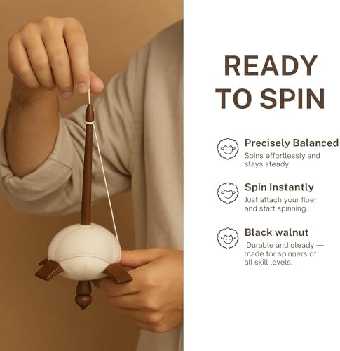 DICHA Black Walnut Turkish Spindle Kit with 2 oz Wool Roving/Top-Weaving Spinning Wheels for Beginners-All in A Gift Box-Perfect Spinner Gifts