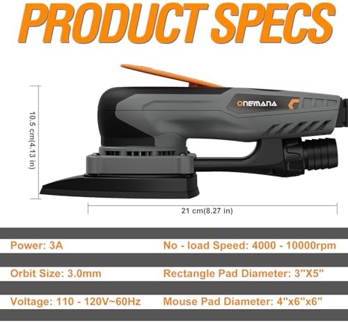 2-in-1 Detail Sander & Palm Sander, Brushless Electric Orbital Sander with 4000-10000 OPM, Dust Collection, 20PCS Sandpapers for Woodworking & Tight Spaces, Ergonomic Symmetrical Design