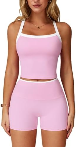 QBGJTD Two Piece Workout Sets For Women Tank Top Matching High Waist Booty Lifting Shorts Gym Yoga Active Wear Outfits