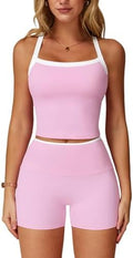 QBGJTD Two Piece Workout Sets For Women Tank Top Matching High Waist Booty Lifting Shorts Gym Yoga Active Wear Outfits