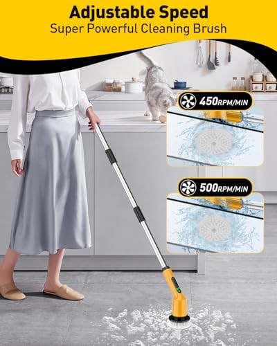 Shower Scrubber with Long Handle, Electric Scrubber Bathroom Cleaner Brush