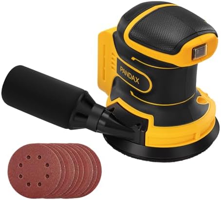 5’’ Brushless Cordless Random Orbital Sander Compatible with Dewalt 20V MAX Battery (TOOL ONLY), 12,000OPM Palm Sander, Dust Bag, Lightweight, 10 Sandpapers, 6 Variable Speeds for Wood, Metal & DIY