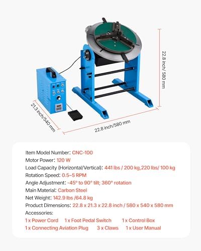 VEVOR Rotary Welding Positioner 300KG/661LBS Capacity -45° to 90° Tilt