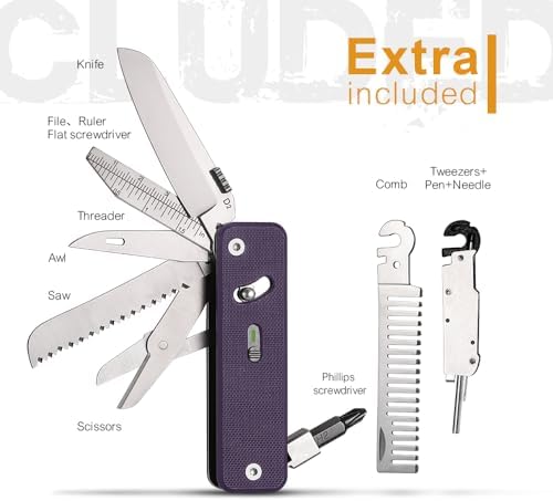 ROXON S503G Flex Companion 9 in 1 Modular EDC Tool D2 Pocket Knife (Purple)