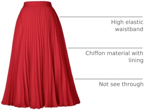GRACE KARIN Pleated Midi Skirt for Women Chiffon A-Line Outfits