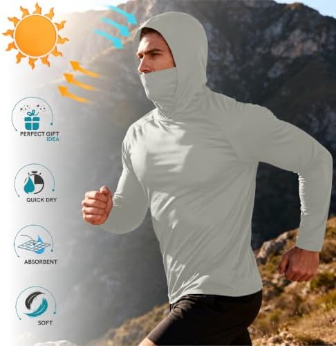 HovSiyla Mens Fishing Hoodie UV Sun Protection Shirts UPF Rash Guard Long Sleeve Shirts Hiking Performance Mesh Face Mask Top