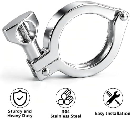 2PCS 1.5" 304 Stainless Steel Tri-clamp, Single Pin Tri Clamp with Wing Nut Generic Ferrule TC with 2PCS Silicone Gasket (About 110g Each)