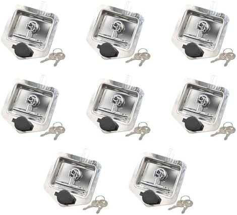 (8 Pack) Stainless Steel Tool Box Lock with Two Keys Each - Truck Trailer RV Door Latch with Gasket T-Handle - Highly Polished Stainless Steel