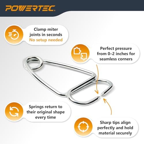 POWERTEC Miter Spring Clamps Kit with Spring Loaded Pliers and 8 Miter Clamps – Quick Clamp Set for Woodworking, Picture Frames, Wood Trim, and Crown Molding (72341)
