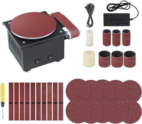 Grinder，Mini Bench Belt and Disc Sander Sanding Roller Electric Edge Sharpener 7 Variable Speed 10 Sanding Discs/Belts DIY Benchtop Sanding Polishing Grinding Machine for Wood Metal Acrylic