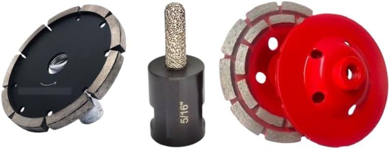 4.5" Diamond Tuck Point Blade (1/4") + 4.5" Double Row Grinding Cup Wheel + 8mm Diamond Raking Bit Combo Set – Concrete, Brick, Mortar Cutting & Grinding Tools