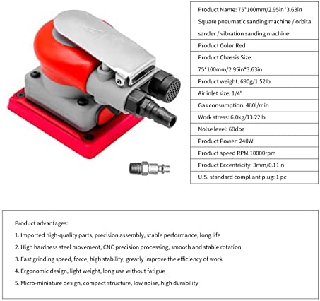 DATOUBOSS Random Orbit Sander Square Pneumatic Palm Air Sander for Car Waxing, Auto Body Work, Wood working Car Polisher