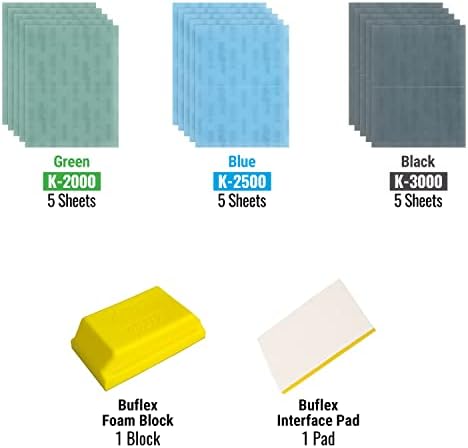 Super Buflex Flexible Polishing Sheets Starter Kit, SP19160, K2000 - K3000, 15 Sheets + 1 Interface Pad + 1 Hand Block