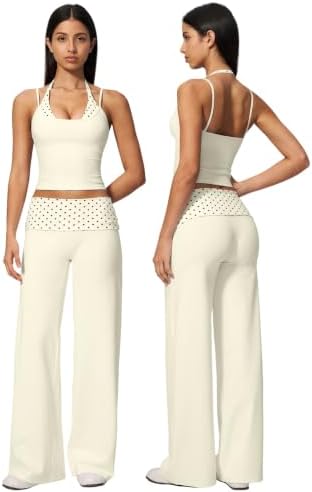 QBGJTD Womens Workout Sets Two Piece Striped Tank Top Wide Leg Yoga Pants Yoga Pilates Outfits