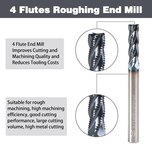 3/16" 4 Flute Roughing End Mill AlTiN Coated Carbide, 1Pcs