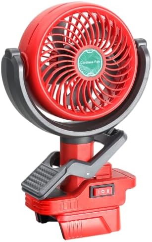 Portable Clip Fan Compatible with Milwaukee 18V Battery, Battery Powered Fan with Dual USB Charging, Cordless Fan with Adjustable Head, for Car, Home, Outdoor,Camping, Picnic and Job Site(Tool Only)