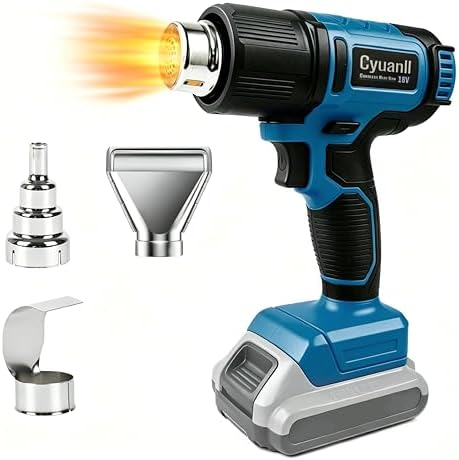 Cordless Heat Gun for Makita 18V Battery, 350W Fast Heating Hot Air Gun, LCD Display 2 Temp 120℉-1110℉, 3 Nozzles Portable Gun for Shrink Tubing, Paint Removal, Soldering DIY, Tool Only
