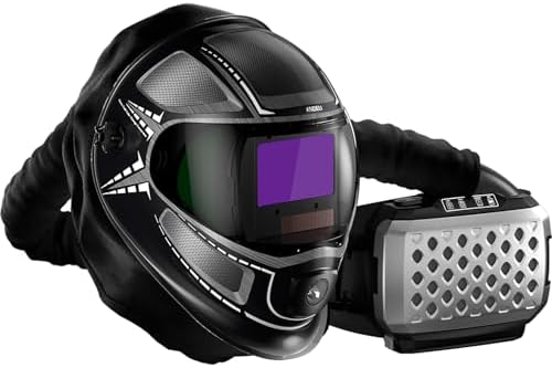 ANDELI Welding Helmet with Respirator,99.95% PAPR Filtration Efficiency Panoramic 180° Large Viewing Powered Air Purifying Respirator Auto Darkening Welding Helmet with Light