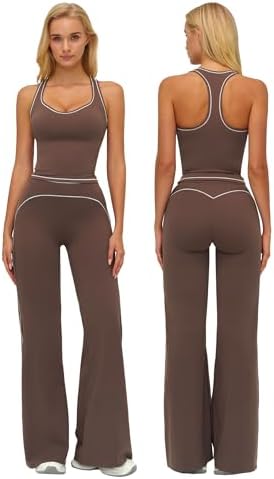 ABOCIW Two Piece Workout Sets for Women Racerback Tank Top Matching High Waist Wide Leg Yoga Pants Pilates Outfits