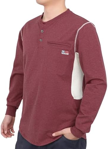 BOCOMAL FR Shirts for Summer Breathable Vented Mesh Flame Resistant Henley