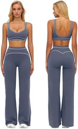 ABOCIW Two Piece Workout Sets for Women Racerback Tank Top Matching High Waist Wide Leg Yoga Pants Pilates Outfits