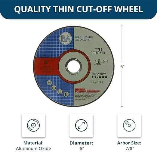 Benchmark Abrasives 6" Aluminum Oxide Type 1 Cut Off Wheels, 12500-Count