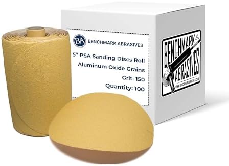 Benchmark Abrasives Professional PSA Gold 5 Inch Sanding Discs Aluminum Oxide Self Adhesive DA Sandpaper for Surface Blending Automotive Orbital Sanders 150 Grit (100 Pack)